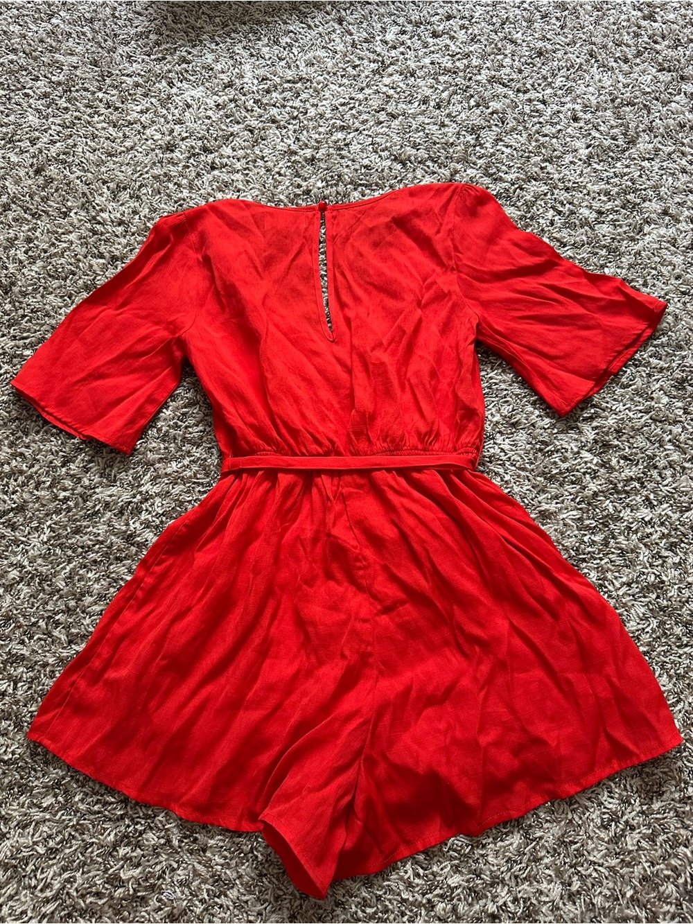 Jun & Ivy Bright Red V-Neck Tie Romper - Picture 6 of 7